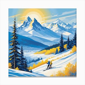 Skiers In The Mountains Canvas Print