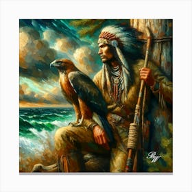 Oil Texture Native American Indian And Hawk 3 Copy Canvas Print