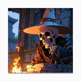 Skeleton In A Witch Hat Canvas Print