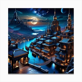 Fantasy City At Night 34 Canvas Print