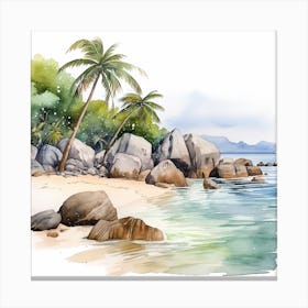 Watercolor Of A Tropical Beach 1 Canvas Print