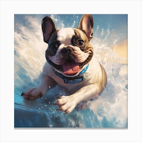 Frenchie Surfing Art By Csaba Fikker 001 Canvas Print