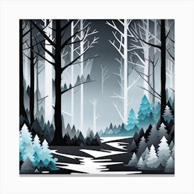 Forest At Night, Forest night,   Forest bathed in the warm glow of the moon, forest night illustration, forest art, sunset forest vector art, night, forest painting, dark forest, landscape painting, nature vector art, Forest night art, trees, pines, spruces, and firs, black, blue and white Canvas Print