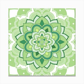 Floral Green Mandala White Canvas Print