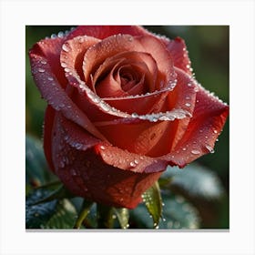 Red Rose With Raindrops Canvas Print