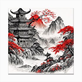 Chinese Dragon Mountain Ink Painting (25) Canvas Print