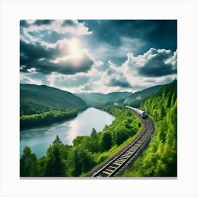 Travel Sky Train Scenery Forest Summer Landscape View Freight Bay Sunlight Green Beautif (1) Canvas Print