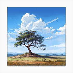 Single Countryside Tree Under Blue Skies Canvas Print