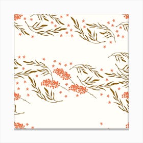 Golden Florals On White Pattern Square Canvas Print