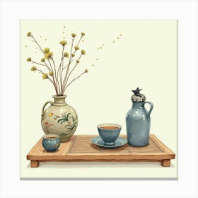 Watercolor Depiction Of A Traditional Japanese Tea Ceremony, Calm And Serene 1 Canvas Print