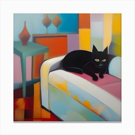 Black Cat On Couch Canvas Print