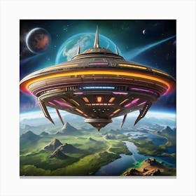 Colorful Alien Spaceship In Outer Space 1 Canvas Print