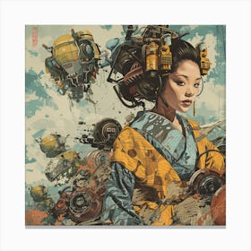 Asian Girl With Robots Canvas Print