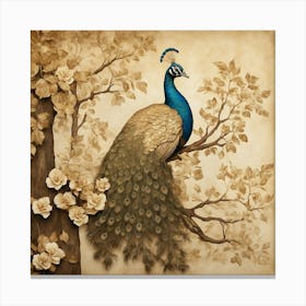 Default Gold And Sepia Peacock In A Tree A Regal Peacock With 0 Canvas Print