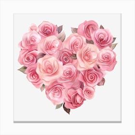 Pink Roses Heart 3 Canvas Print