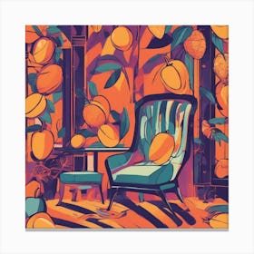 Drew Illustration Of Mango On Chair In Bright Colors, Vector Ilustracije, In The Style Of Dark Navy Canvas Print