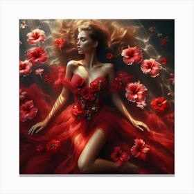 Beautiful Woman In Red Dress Canvas Print