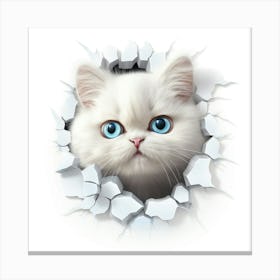 White Cat Peeking Through A Hole Canvas Print