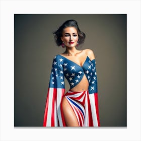 American Woman In American Flag Costume Canvas Print