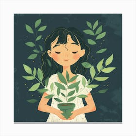 Girl Holding A Plant Canvas Print