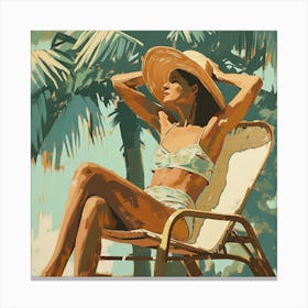 Relaxing Woman In A Straw Hat - expressionism Canvas Print