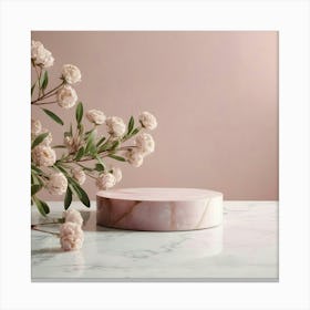 Pink Flowers On A Marble Table Canvas Print