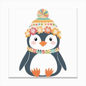 Floral Baby Penguin Nursery Illustration (8) Canvas Print