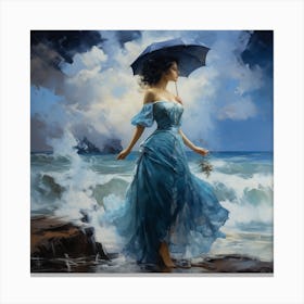 Girl With An Umbrella Canvas Print