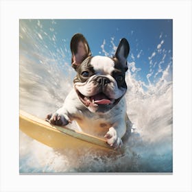 Frenchie Surfing Art By Csaba Fikker 013 Canvas Print