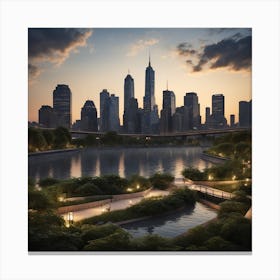 Cityscape Silhouette Mural Canvas Print