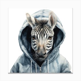 Watercolour Cartoon Zebra In A Hoodie 2 Canvas Print