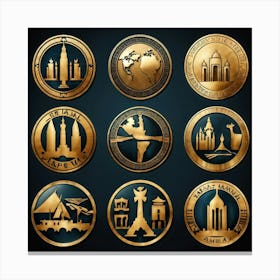 Collection Of Emblematic Icons Each Representing A Different Country Egypt China Cambodia Kore (3) Canvas Print