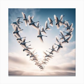 Swans Flying In A Heart Shape Canvas Print