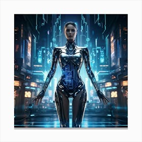 Artificial Intelligence Embodied In A Sleek Futuristic Cybernetic Figure Stands At The Center Of A (1) Canvas Print