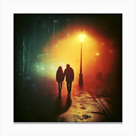 Couple Walking At Night Canvas Print