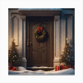 Christmas Decoration On Home Door Perfect Composition Beautiful Detailed Intricate Insanely Detail (1) Canvas Print