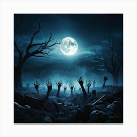 Gothic Style Illustration Skeletal Hands Breaking Through The Soil Full Moon Casting An Eerie Glow (5) Canvas Print