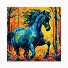 Blue Horse In The Forest Canvas Print