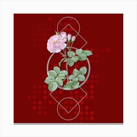 Vintage Damask Rose Botanical with Geometric Line Motif and Dot Pattern n.0176 Canvas Print