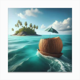 Coconut Boat In The Ocean Canvas Print