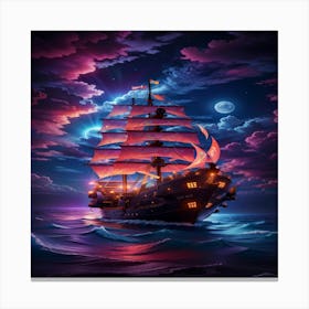 Pirate Ship At Night Canvas Print