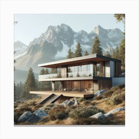 Modern house at mountains Canvas Print