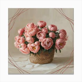 Pink Peonies In A Basket 2 Canvas Print