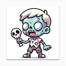 Zombie Boy Holding A Skull Canvas Print