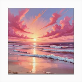 Sunset Beach Pink Dreamy Art Print Canvas Print