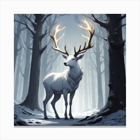 A White Stag In A Fog Forest In Minimalist Style Square Composition 65 Canvas Print