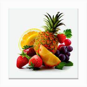 A pineapple and other fruits are on a white background.Fruit Png Canvas Print