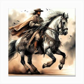 Portugese Gentleman On His Lusitano Horse Color Drawing Canvas Print