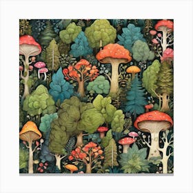 Mushrooms In The Forest Canvas Print