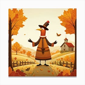 An Endearing Cartoon Character Of A Pilgrim Bird Typically Found Around A Thanksgiving Feast Situa 1 Canvas Print